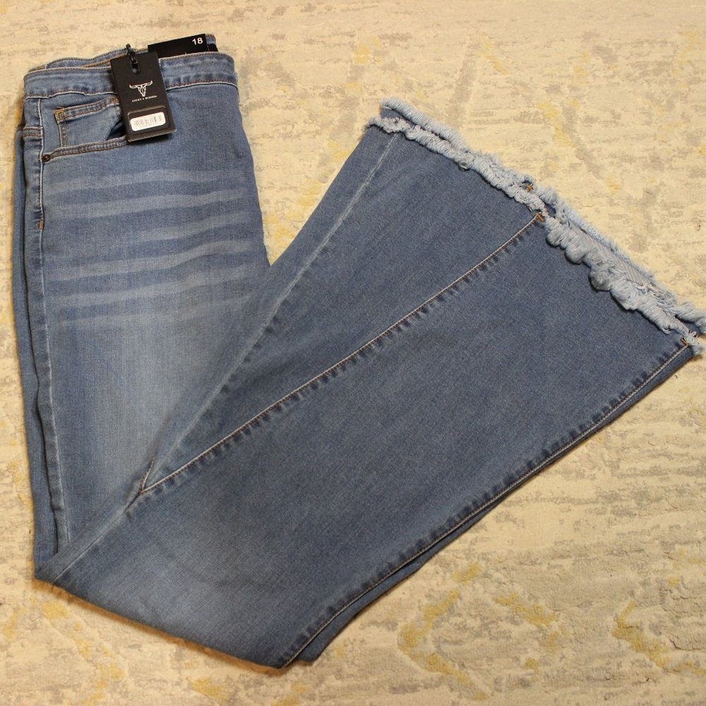 L&B Lucky & Blessed Womens Jeans Size 18 High Rise Flare Fringe (bn)